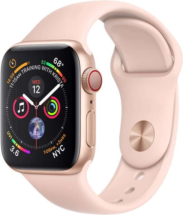 Apple Watch Series 4 GPS + Cellular 40mm Gold Aluminum Case with Pink Sand Sport Band (MTUJ2)