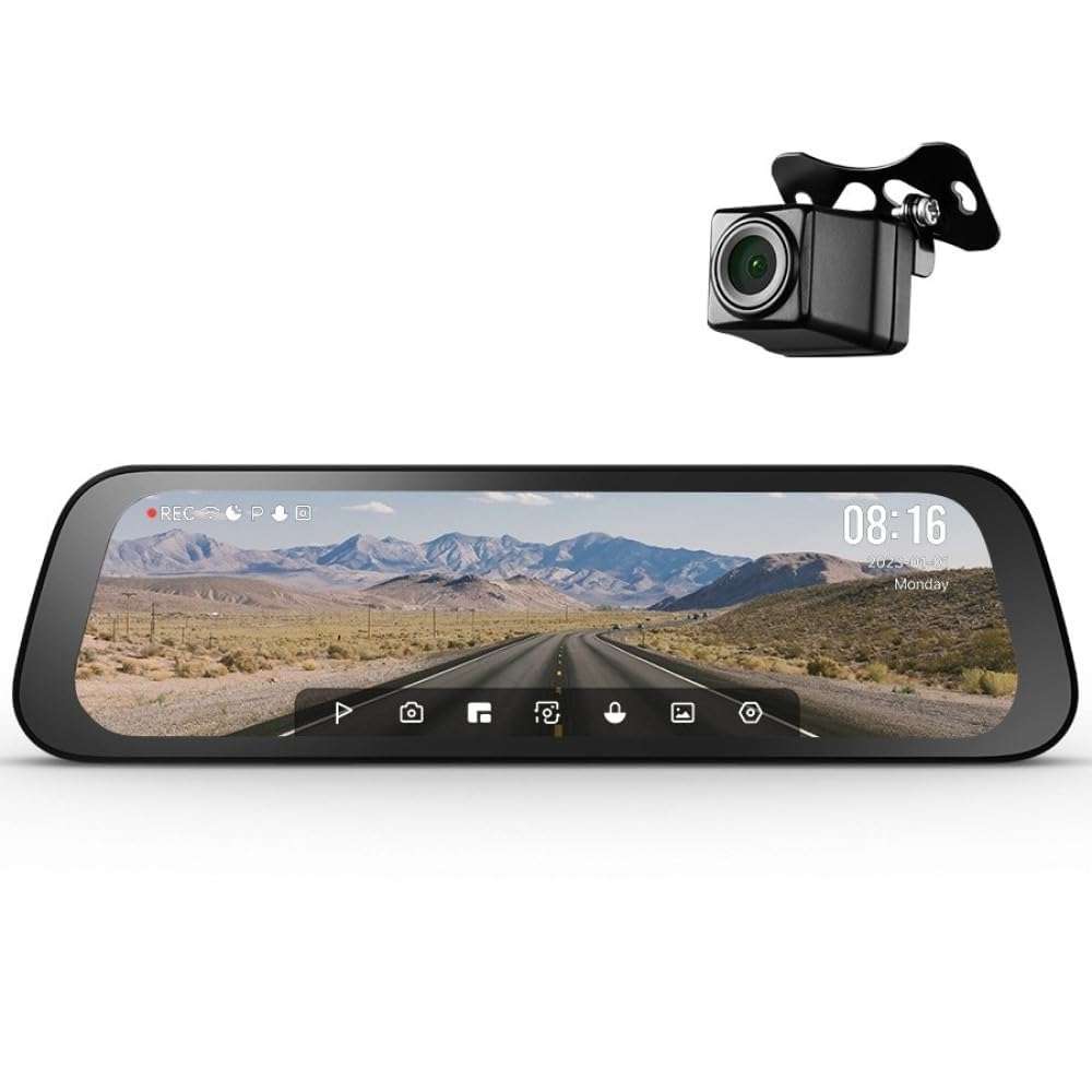70mai S500 Rearview Mirror DashCam, 3K 1944P Front & FHD Rear, STARVIS 2 with Dual HDR, 9.35” IPS Touch Screen, G-Sensor, WiFi, Super Capacitor, Optional Parking Mode (S500)