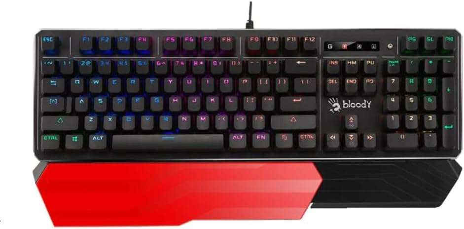 Bloody B975 Gaming Keyboard: Linear Optical Switch - Light and Instant Feedback | Fastest Keyboard Switches in Gaming | Water Resistant | RGB lighting | Detachable Wrist-Rest | Black