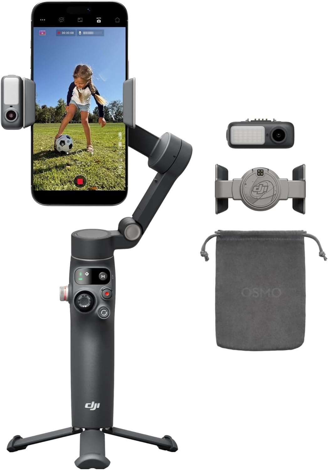 DJI Osmo Mobile 8 Phone Gimbal Stabilizer with Native Tracking, Audio & LED Lighting, 360° Pan Rotation, Built-in Extension Rod & Tripod, 10-Hour Battery, 3-Axis Stabilization
