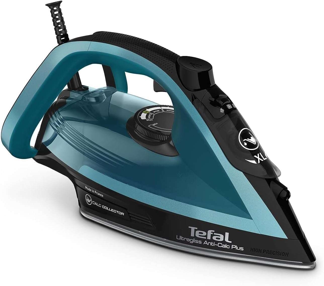 TEFAL Ultragliss Plus Steam Iron 2800W 270ml Durilium Airglide Soleplate Anti-Calc Anti-Drip Blue/Black FV6832