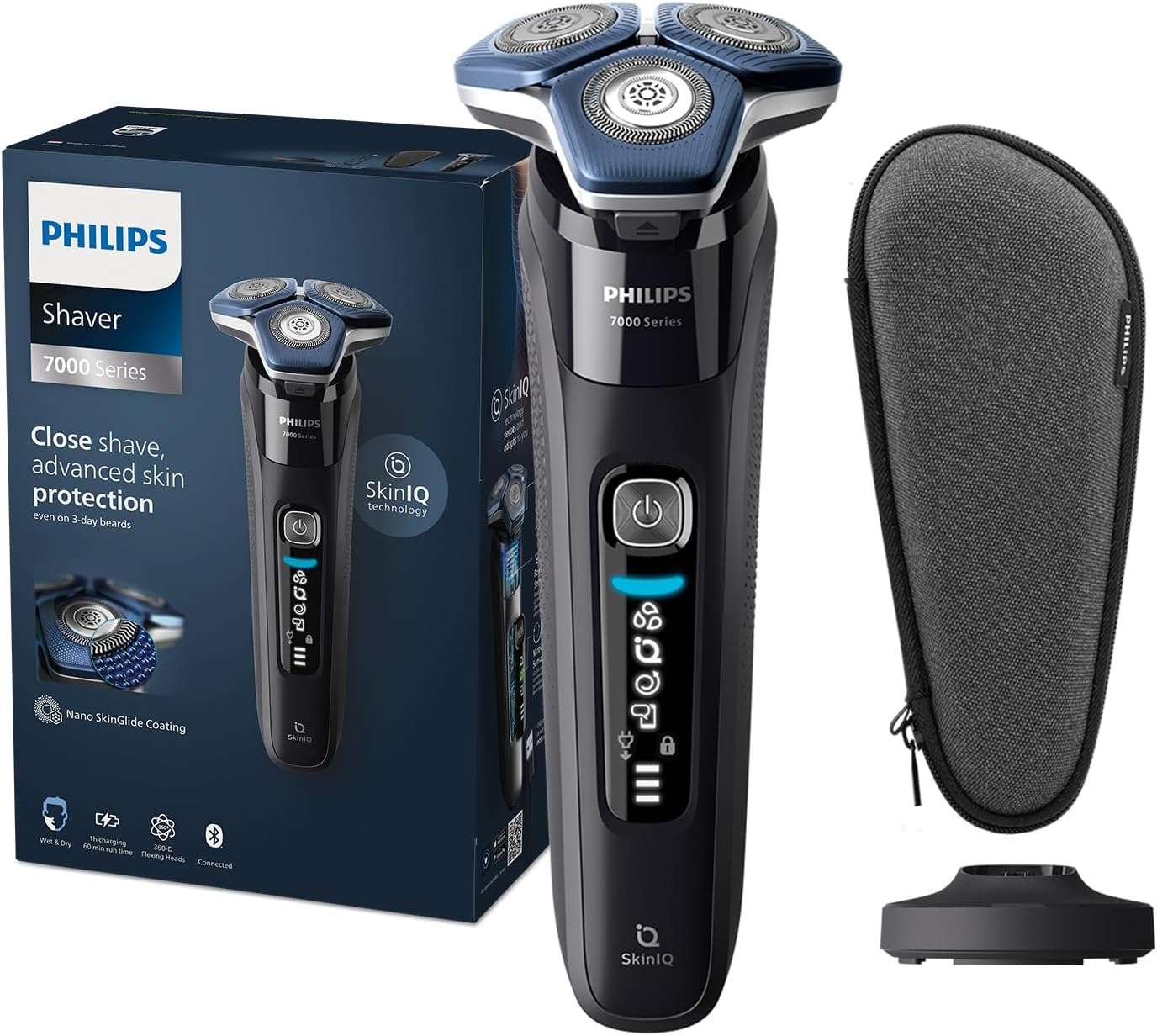 Philips Shaver Series 7000 S7886/35 | Wet & Dry Use | Smart SkinIQ Tech for a Close, Comfortable Shave | Flexible Heads, Motion Control Sensor | 60min Cordless Use, Travel Case Included