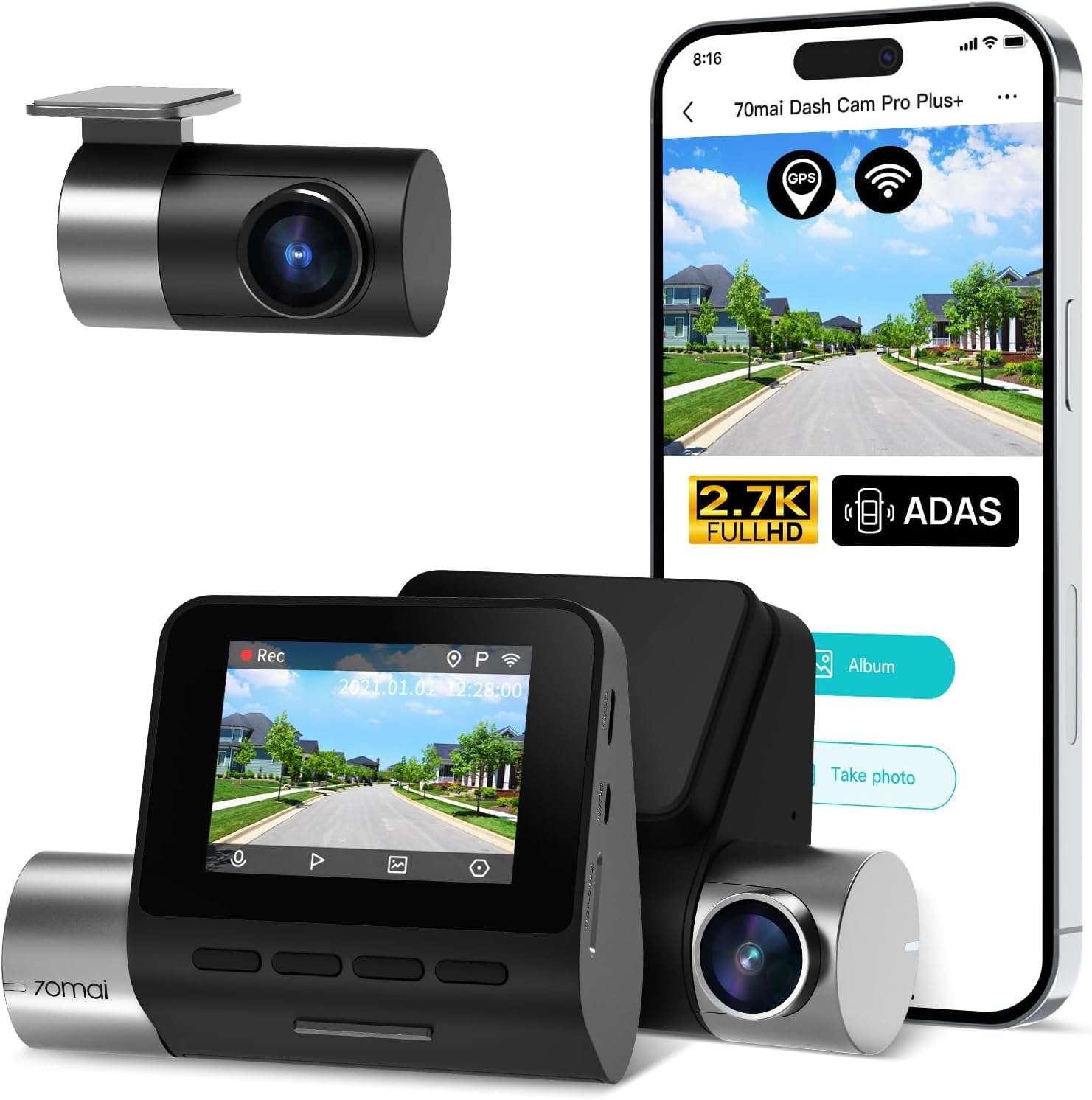 70Mai Smart Dash Cam Pro Plus Sets A500S 5Mp Resolution/Free Wifi / 24Hours Parking Monitor / 140 Degree Wide View Angle/Dual Video Recording