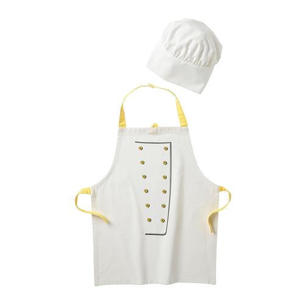 TOPPKLOCKA Children’s apron with chef’s hat, white/yellow
