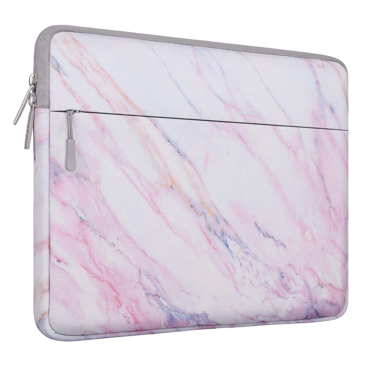 MOSISO Laptop Sleeve Bag Compatible 13-13.3 Inch MacBook Pro, MacBook Air, Notebook Computer with Accessory Pocket, Ultraportable Protective Canvas Marble Pattern Carrying Case Cover, Pink