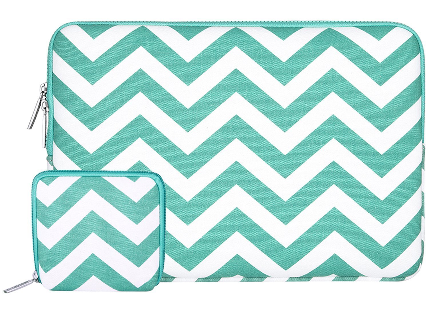 MOSISO Laptop Sleeve Bag Compatible 15-15.6 Inch MacBook Pro, Notebook Computer with Small Case, Chevron Style Canvas Fabric Case Cover, Hot Blue